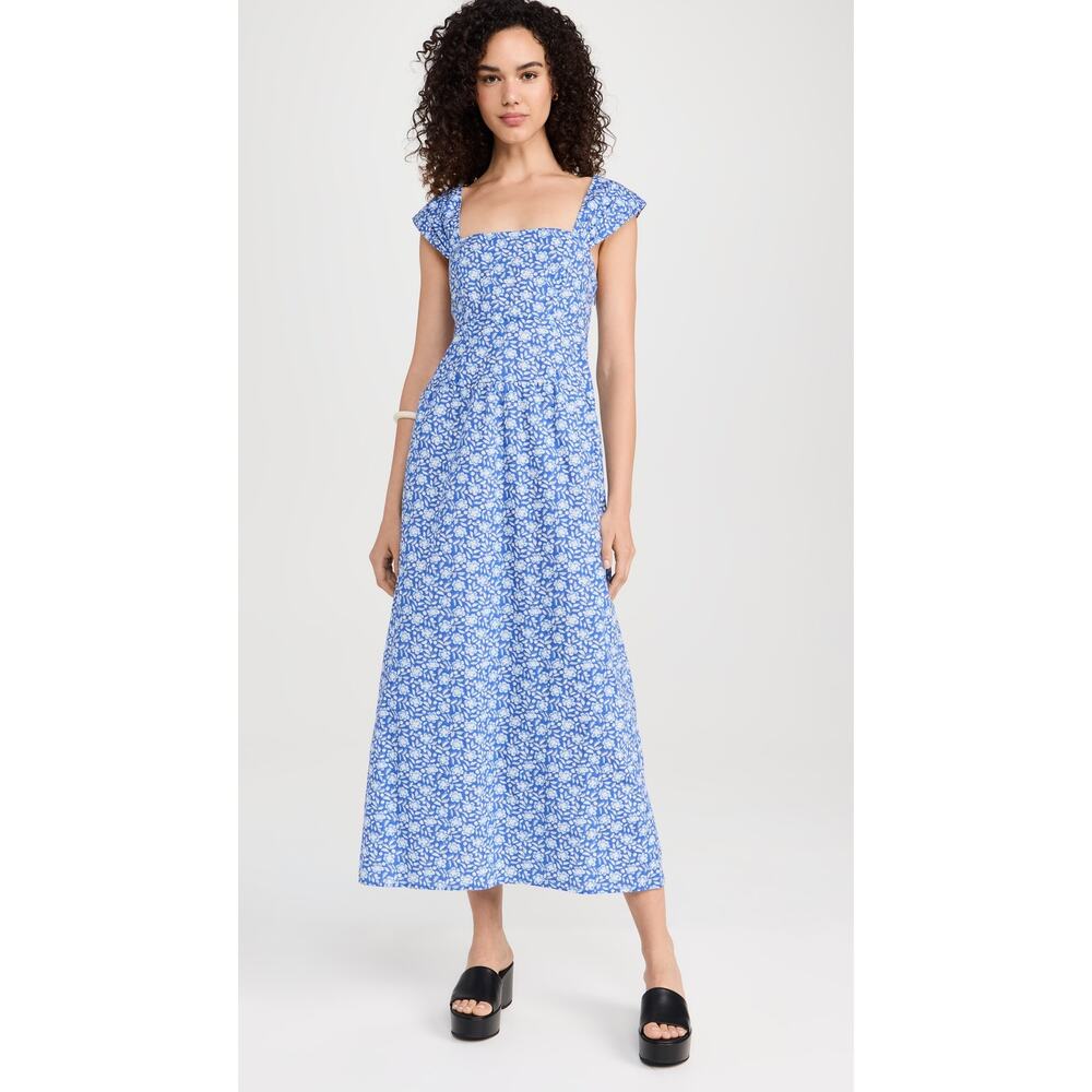 RIXO London Lilianne Floral Cotton Midi Dress in Carnation Blue